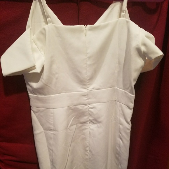 White Open Shoulder  Dress by Dark Pink - Picture 8 of 8